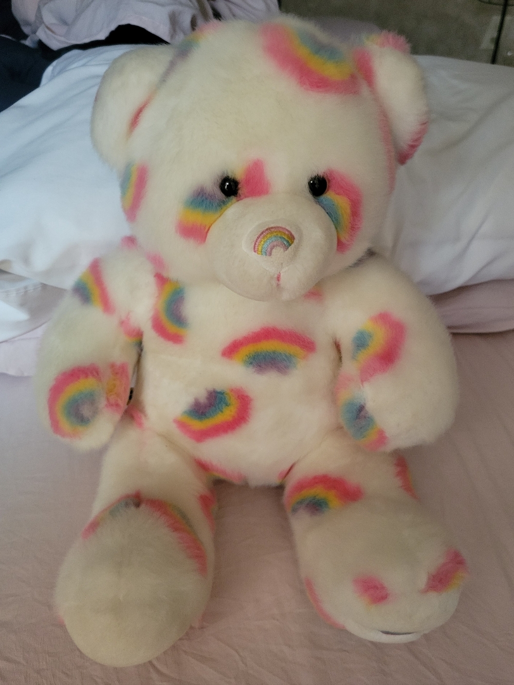 Plush Rainbow Heart Teddy Bear - Cream with Rainbow Accents